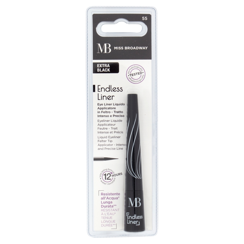 Miss Brodway Endless Liner Eye Liner Liquido Applicatore Feltro Tratto Intenso e Preciso Extra Black
